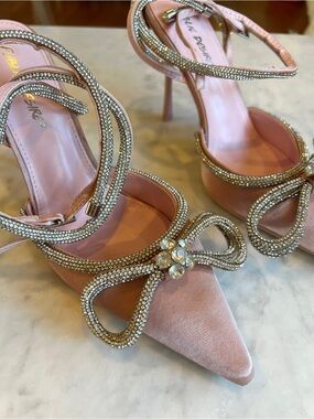 Public Desire Pink Satin Crystal Bow Stiletto Heels